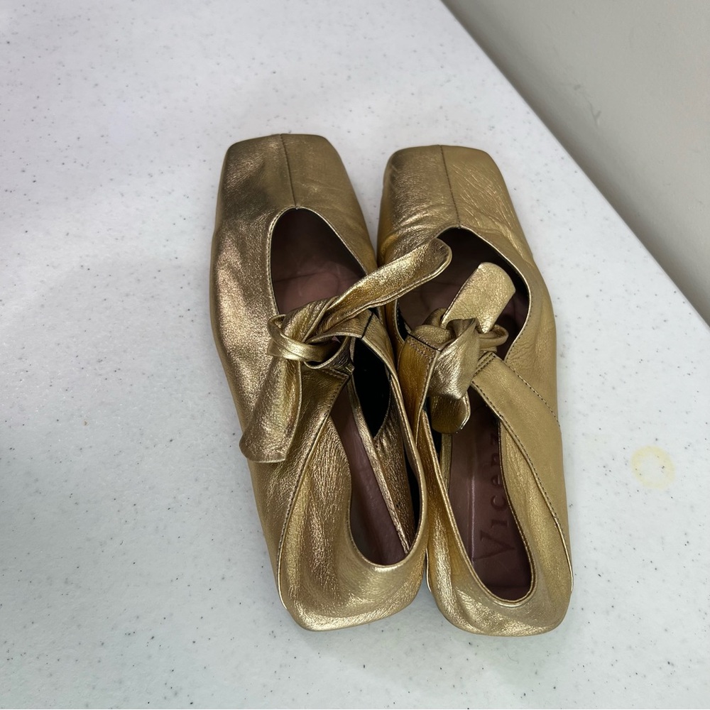 Vicenza Bow Mary Jane Silver leather flats square toes ballet Anthropologie - Picture 8 of 14